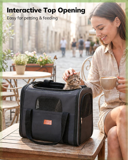 Soft Pet Carrier for Cats & Small Dogs Up to 20lbs – Airline Approved, TSA Friendly, with Cushion & Bowl