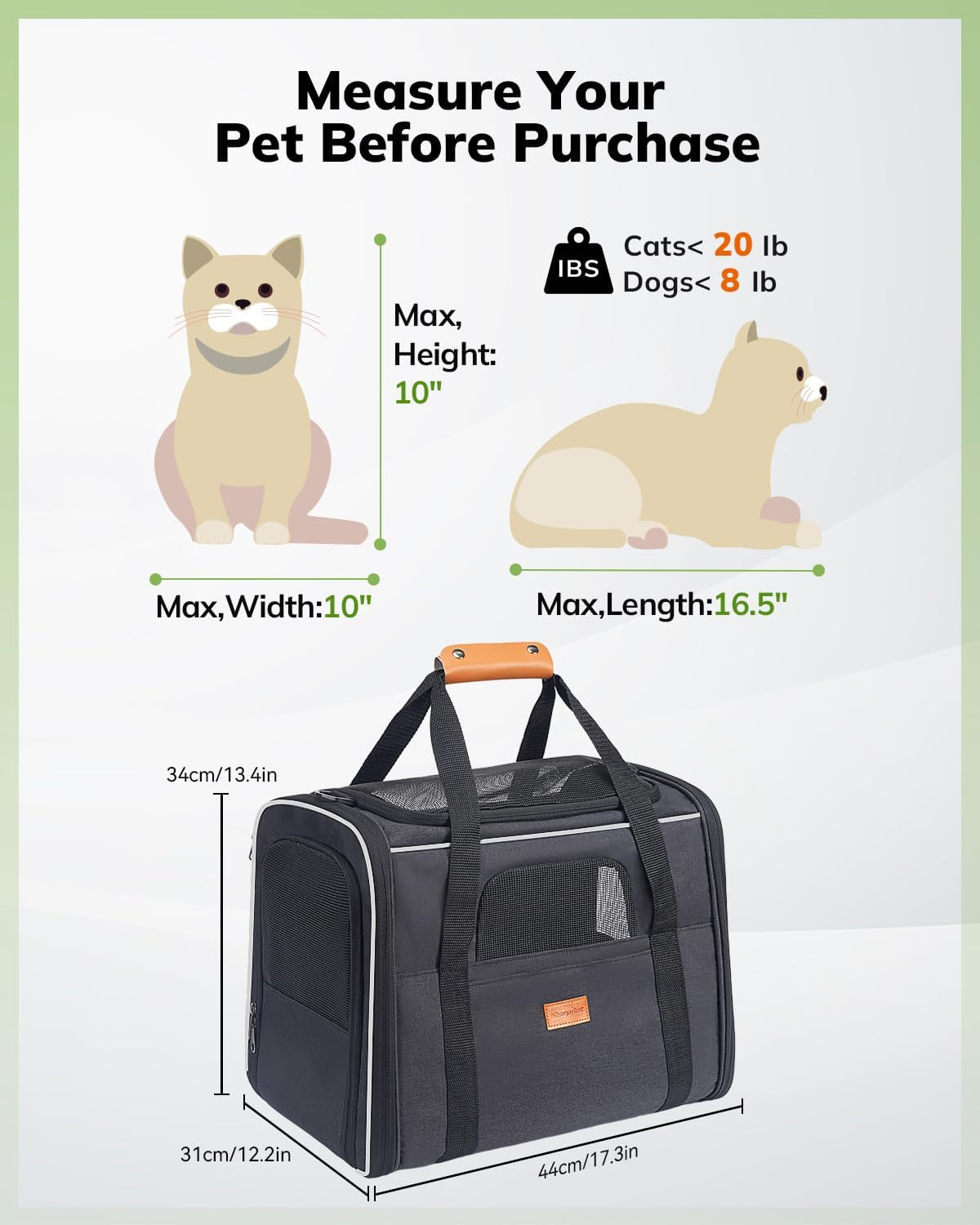 Soft Pet Carrier for Cats & Small Dogs Up to 20lbs – Airline Approved, TSA Friendly, with Cushion & Bowl