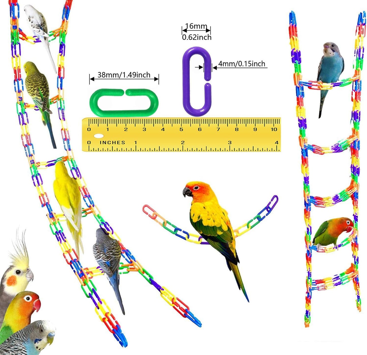 200-Piece Rainbow C-Clips Plastic Chain Links for Birds and Small Pets | Non-Toxic, Durable, and Chew-Resistant for Indoor and Outdoor Use | Easy Snap Together Design