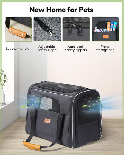 Soft Pet Carrier for Cats & Small Dogs Up to 20lbs – Airline Approved, TSA Friendly, with Cushion & Bowl
