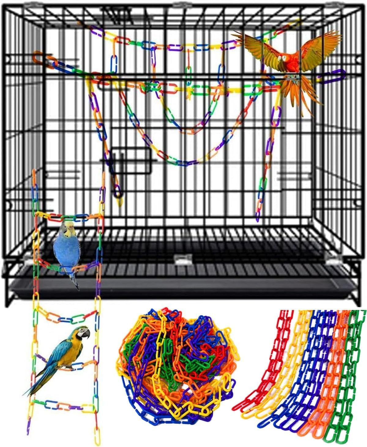200-Piece Rainbow C-Clips Plastic Chain Links for Birds and Small Pets | Non-Toxic, Durable, and Chew-Resistant for Indoor and Outdoor Use | Easy Snap Together Design