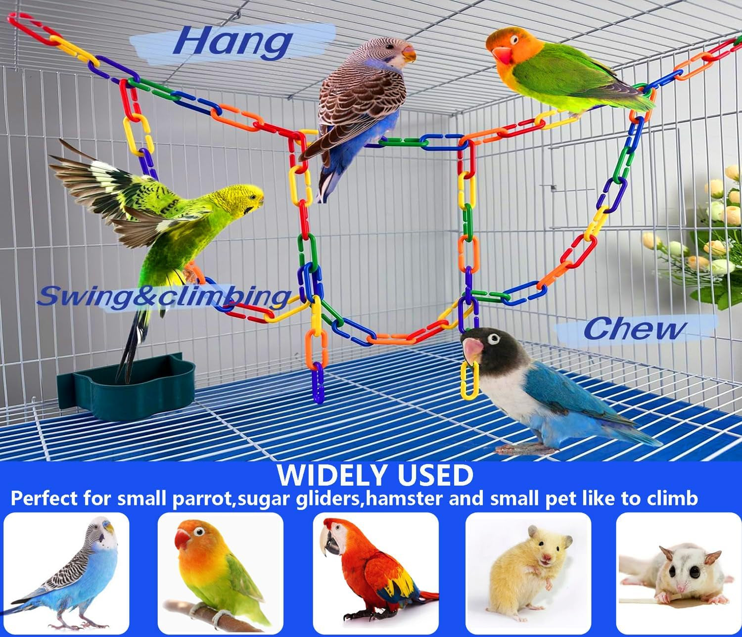 200-Piece Rainbow C-Clips Plastic Chain Links for Birds and Small Pets | Non-Toxic, Durable, and Chew-Resistant for Indoor and Outdoor Use | Easy Snap Together Design