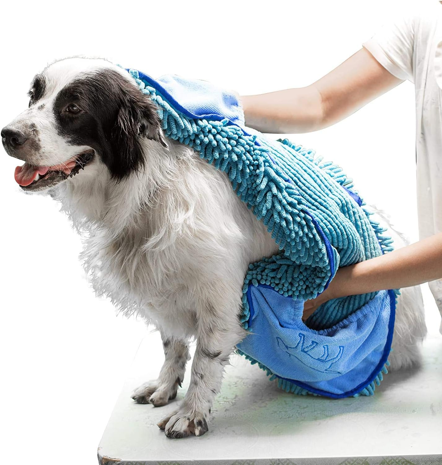 Quick-Dry Dog Towel – Absorbent Microfiber Chenille, XL, Hand Pockets