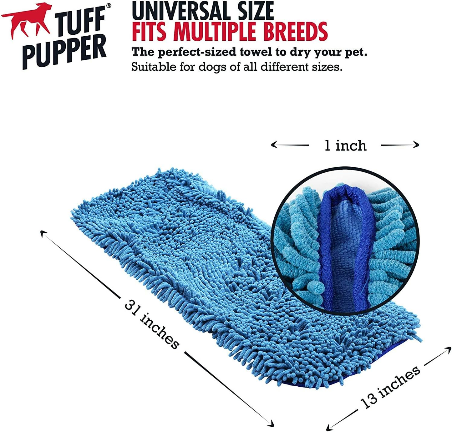 Quick-Dry Dog Towel – Absorbent Microfiber Chenille, XL, Hand Pockets